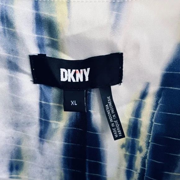 DKNY Women's Short Puff Sleeve Ruched Tie Dye Blouse Top Size XL - Picture 4 of 15